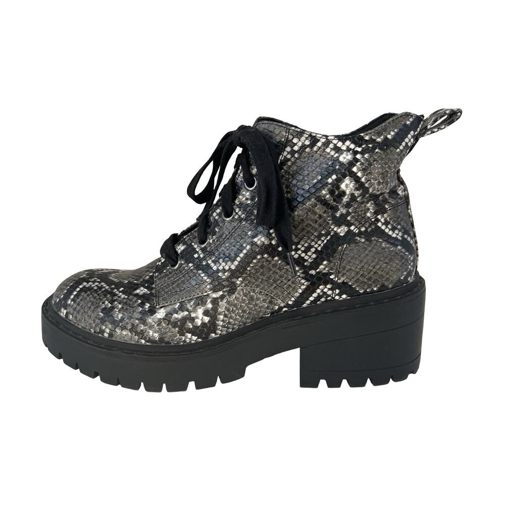 Skechers Viper Faux Snake Skin Chunky Lace Up Grunge Combat Boots 7.5